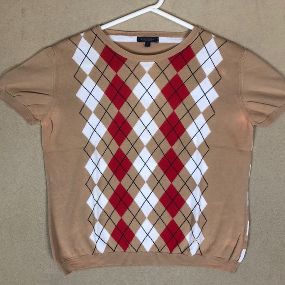 Burberry London Plaid Short‎ Sleeve Sweater Women’s size L - Picture 1 of 12
